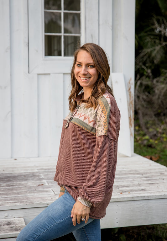 Southwest Cozy Waffle Knit Henley